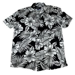 Chubbies Medium Hawaiian Shirt Black White Floral Print